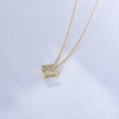 Geometric Square Zircon Pendant Silver Necklace for Women