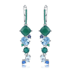 Luxury Design for Banquet Inlaid Natural Colourful Gemstone Beading Silver Drop Earrings for Women