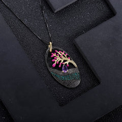 Italian Crafts Design Inlaid Natural Colourful Gemstone Enamel Tree of Life Pendant Sterling Silver Necklace for Women
