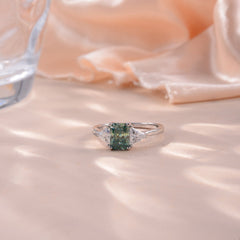 2.0 Carat Radiant Cut Green Moissanite Silver Ring