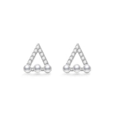 Hollow Zircon Triangle with Pearl Silver Stud Earrings for Women