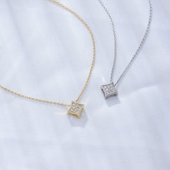 Geometric Square Zircon Pendant Silver Necklace for Women