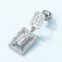 Rectangle Zircon with Wavy Halo Sterling Silver Drop Earrings
