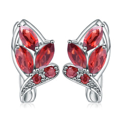 Natural Garnet Creative Flower Design Silver Studs Earrings for Women