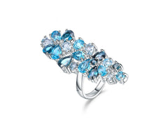 Europe and America Exaggerated Fashion Design Inlaid Natural Garnet Colourful Gemstone Silver Ring for Women