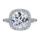 Cushion Cut Zircon Soleste Halo Silver Ring for Women