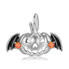 Halloween Flying Pumpkin Pendant Zircon Silver Necklace