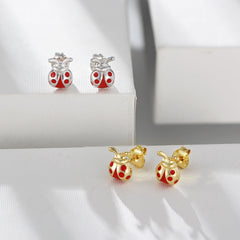 Enamel Seven-star Ladybug Silver Studs Earrings for Women