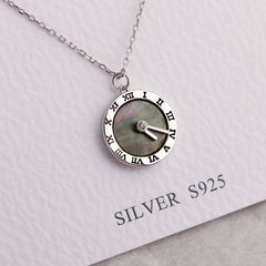 Roman Digital Clock Pendant Silver Necklace for Women