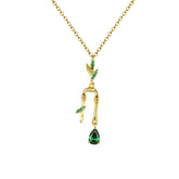 Green Zircon Bamboo Leaf Silver Necklace for Women