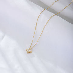 Geometric Square with Zircon Pendant Sterling Silver Collarbone Necklace for Women