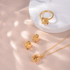 Soleste Halo Square Natural Yellow Crystal Silver Stud Earrings