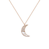 Mother of Pearl with Zircon Moon Pendant Silver Necklace for Women