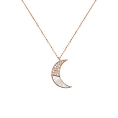 Mother of Pearl with Zircon Moon Pendant Silver Necklace for Women