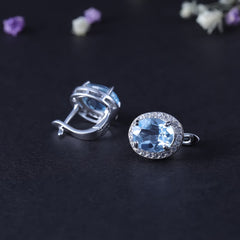 Natural Topaz Soleste Halo Oval Silver Studs for Women