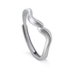 Irregular Wave Frosted Silver Couple Ring for Women