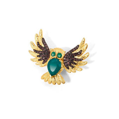 Colourful Treasure Brooch Pendant Dual-use Design Flying Owl Pendant Silver Necklace for Women