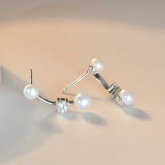 Freshwater Pearl with Round Zircon Silver Stud Earrings for Women