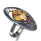 Marquise Shape with Rhombus Natural Crystal Silver Ring