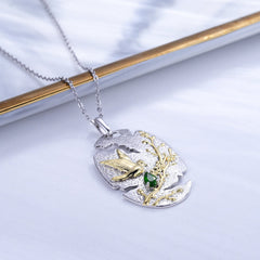 Original Design Inlaid Natural Colourful Gemstone Leaf Rectangle Pendant Sterling Silver Necklace for Women