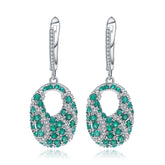 European Retro Natural Gemstones Individualized Oval Shape Silver Drop Earrings for Women