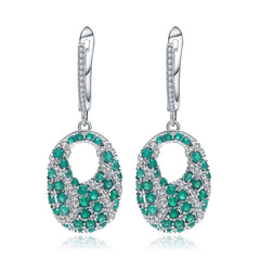 European Retro Natural Gemstones Individualized Oval Shape Silver Drop Earrings for Women