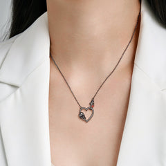 Halloween Hand Hook Hollow Skull Heart Shape Pendant Silver Necklace