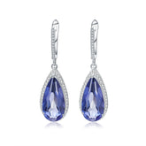 Fashion Luxury Style Inlaid Crystal Classic Soleste Halo Pear Shape Silver Drop Earrings for Women