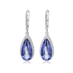 Fashion Luxury Style Inlaid Crystal Classic Soleste Halo Pear Shape Silver Drop Earrings for Women