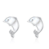 Mother-of-pearl Dolphin Silver Studs Earrings for Women