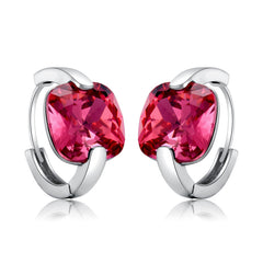 Square Red Zircon Silver Hoop Earrings