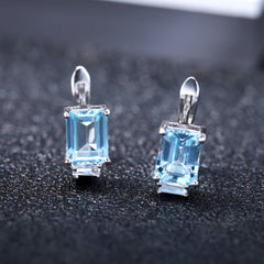 Emerald Cut Natural Blue Topaz Stud Earrings