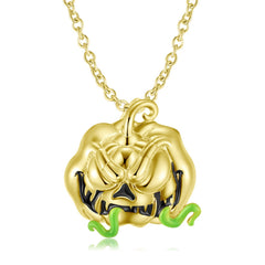 Halloween Golden Evil Pumpkin Pendant Silver Necklace