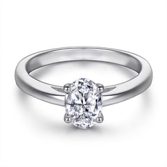 Four Prongs Oval Zircon Solitaire Silver Ring for Women
