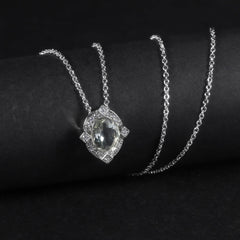 European Light Luxury Premium Fashion Style Inlaid Natural Crystal Soleste Halo Oval Shape Pendant Silver Necklace for Women