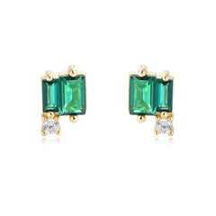 Geometric Emerald Shape Zircon Silver Studs Earrings for Women