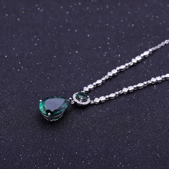 European Personality Fashion Luxury Design Inlaid Green Crystal Pear Drop Pendant Silver Necklace for Women