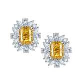 Petals Halo Rectangle Yellow Zircon Stud Earrings