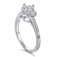 Round Zircon Heart-shape Cathedral Silver Ring