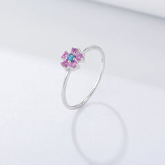 Turquoise with Zircon Flower Sterling Silver Ring