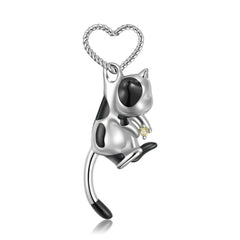 Cow Cat Hook Heart Shape Pendant Silver Necklace