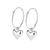 Heart Pendant Silver Hoop Earrings for Women