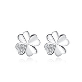 Four-leaf Clover with Zricon Silver Studs Earrings for Women
