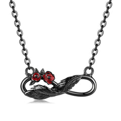 Feather and Rose Infinite Symbol Pendant Silver Necklace