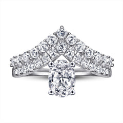 (1.0CT) Oval Zircon Double V-shaped Silver Ring for Women