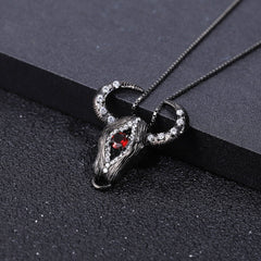 Dark Retro Design Oxhead Inlaid Natural Gemstone Pendant Silver Necklace for Women