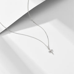 Zircon Cross Pendant Silver Necklace