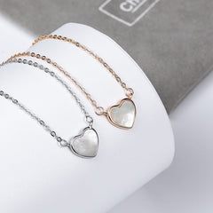 Mother of Pearl Heart Pendant Silver Necklace for Women