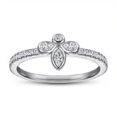 Stylish Zircon Four Leaves Clover Silver Ring