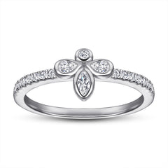 Stylish Zircon Four Leaves Clover Silver Ring
